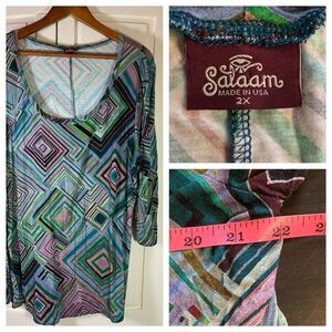 Salaam Top Women's 2X Coastal Grandma Festival Hippie‎ Stretch Comfort Office